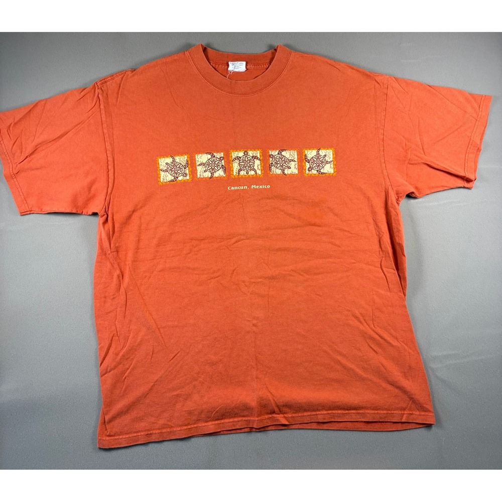 Cancun Red Mexico T-Shirt Mens XL Orange Tribal Turtle Graphic Cotton Souvenir